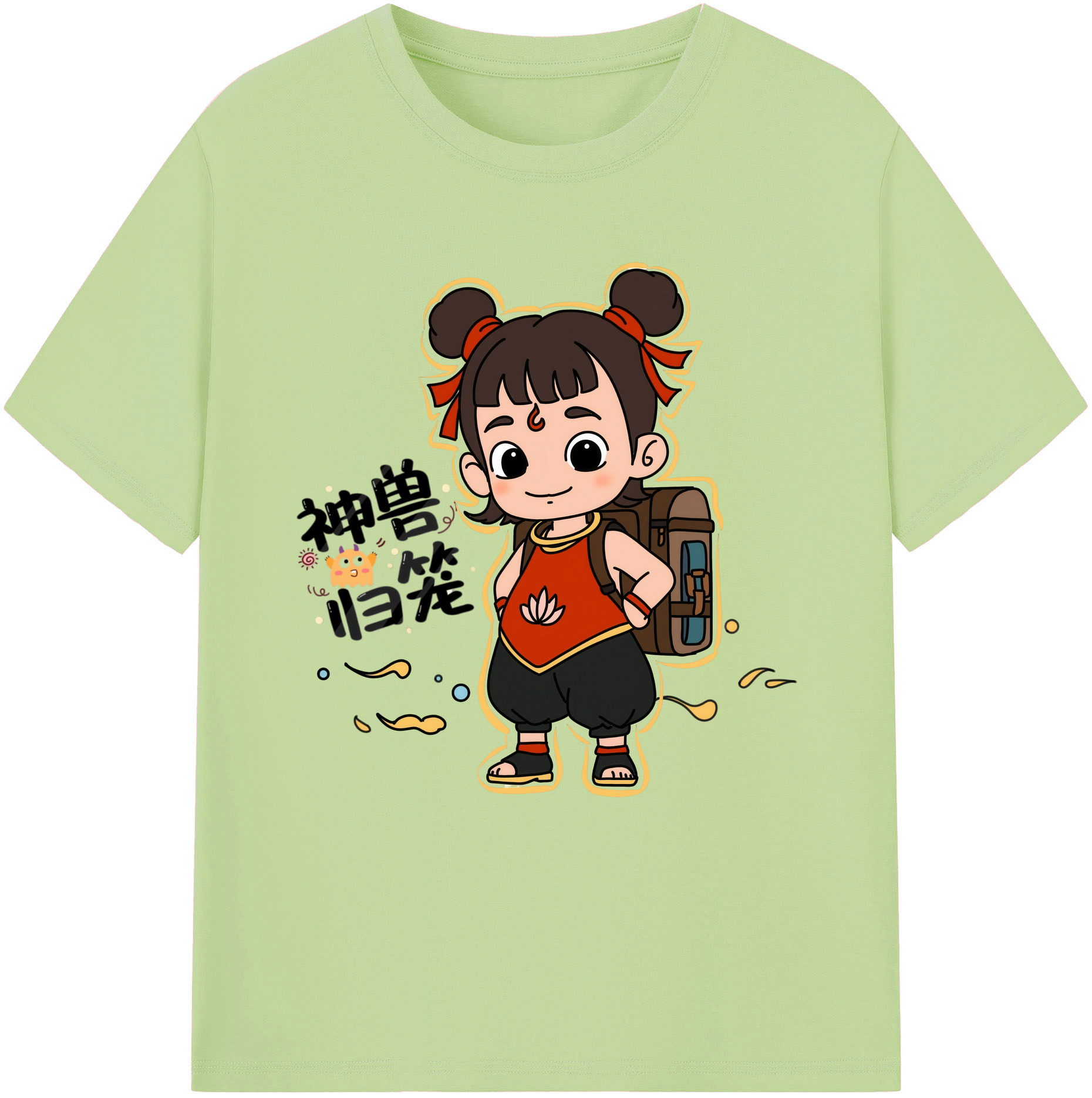 （画像用） Ne Zha 2 ナタ 魔童の大暴れ 綿100％半袖Tシャツ（フロントプリント）